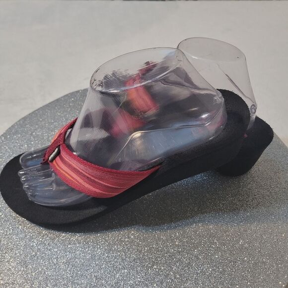 Teva Mush Mandalyn Wedge Thong Sandals Black Red Pink Striped 1000093B Size 9 - Picture 2 of 12